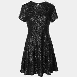 Pre Owned Maje Black Sequin Flared Mini Dress S