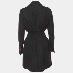 Pre Owned Maje Black Twill Smocked-Waist Rismocka Mini Dress M