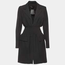 Pre Owned Maje Black Twill Smocked-Waist Rismocka Mini Dress M