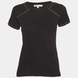 Pre Owned Maje Black Studded Cotton Knit Tity T-Shirt S