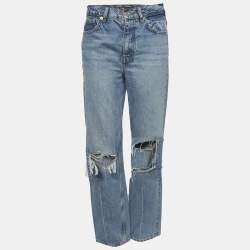 Pre Owned Maje Blue Denim Loose Fit Ripped Jeans S/Waist 29"