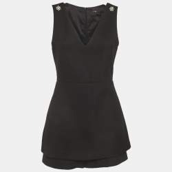Pre Owned Maje Black Gabardine Crystal Detail Playsuit M