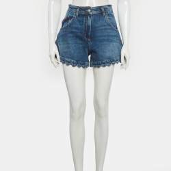 مملوكة مسبقًا Maje Blue Denim Scalloped Hem Shorts S/Waist 26"