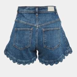 مملوكة مسبقًا Maje Blue Denim Scalloped Hem Shorts S/Waist 26"