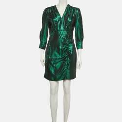 مملوكة مسبقًا Maje Green Herringbone Lurex Frilled Mini Dress L