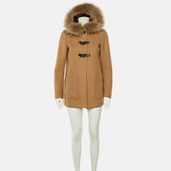 Pre Owned Maje Camel Brown Wool & Fur Collar Collar M