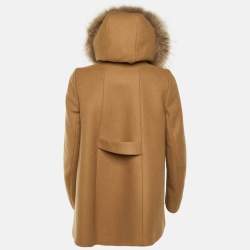 Pre Owned Maje Camel Brown Wool & Fur Collar Collar M