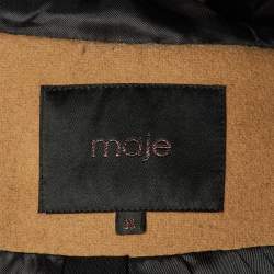 Pre Owned Maje Camel Brown Wool & Fur Collar Collar M
