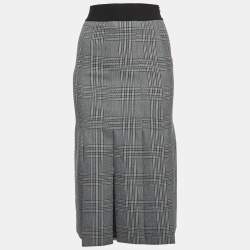 Pre Owned Maje Grey Plaid Wool Blend Midi Skirt S