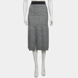 Pre Owned Maje Grey Plaid Wool Blend Midi Skirt S