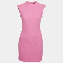 Pre Owned فستان ميني بدون أكمام من ماج بلون وردي بنسيج التويد مقاس صغير جدًا