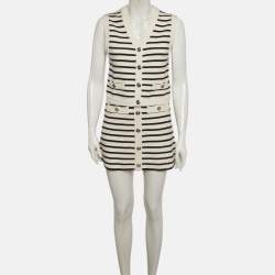 Pre Owned Maje White/Black Striped Knit Vest and Mini Skirt Set XS/S