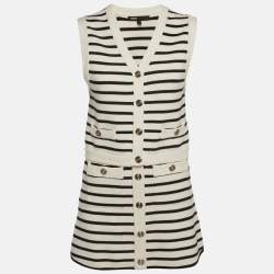 Pre Owned Maje White/Black Striped Knit Vest and Mini Skirt Set XS/S