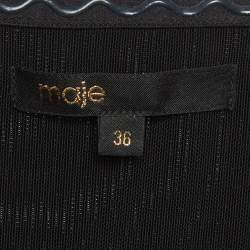 Pre Owned Maje Black Rib Knit and Crepe Flared Midi Dress S