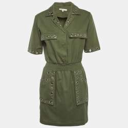 Pre Owned Maje Olive Green Denim Eyelet Detail Ramil Mini Dress M