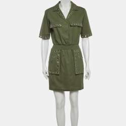 Pre Owned Maje Olive Green Denim Eyelet Detail Ramil Mini Dress M