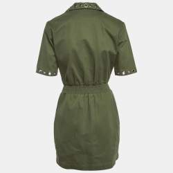 Pre Owned Maje Olive Green Denim Eyelet Detail Ramil Mini Dress M