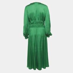 Pre Owned Maje Green Satin Ruffled Midi Dress XL