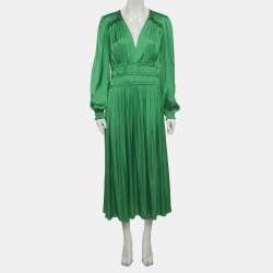 Pre Owned Maje Green Satin Ruffled Midi Dress XL