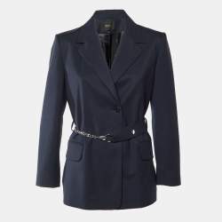 Pre Owned Maje Navy Blue Wool Chain Detail Blazer S