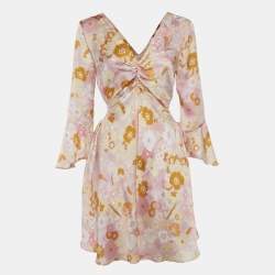 مملوكة مسبقًا Maje Pink Flower Power Print Satin Mini Dress M