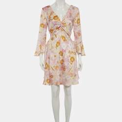 مملوكة مسبقًا فستان ميني ساتان بطبعة زهري ة من ماج باللون الوردي مقاس متوسط