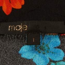 Pre Owned Maje Black Floral Printed Crepe Mini Dress S