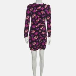 Pre Owned Maje Black & Purple Floral Printed Crepe Mini Dress S