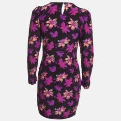 Pre Owned Maje Black & Purple Floral Printed Crepe Mini Dress S