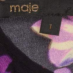 Pre Owned Maje Black & Purple Floral Printed Crepe Mini Dress S