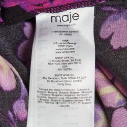 Pre Owned Maje Black & Purple Floral Printed Crepe Mini Dress S