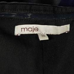 Pre Owned Maje Navy Blue/Black Crepe & Satin Strapless Jumpsuit S