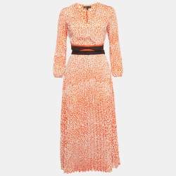 Pre Owned Maje Orange Printed Crepe Cut Out Detail Midi Dress S
