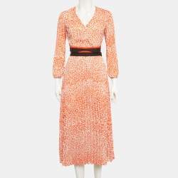 Pre Owned Maje Orange Printed Crepe Cut Out Detail Midi Dress S
