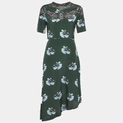 مملوكة مسبقًا Maje Green Floral Printed Silk & Lace Detail Mini Dress S