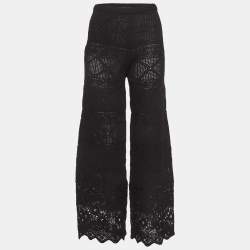 مملوكة مسبقًا Maje Black Crochet Knit Wide Leg Trousers S