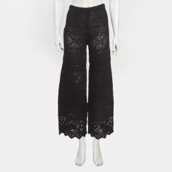 مملوكة مسبقًا Maje Black Crochet Knit Wide Leg Trousers S