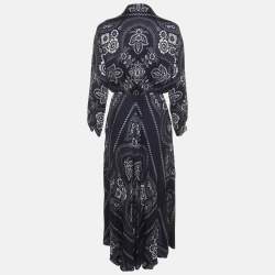 Pre Owned Maje Navy Blue Bandana Print Crepe Maxi Shirt Dress S