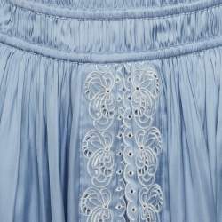 Pre Owned Maje Blue Floral Embroidered Satin Rianny Mini Dress M