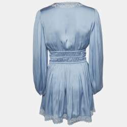 Pre Owned Maje Blue Floral Embroidered Satin Rianny Mini Dress M