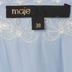 Pre Owned Maje Blue Floral Embroidered Satin Rianny Mini Dress M