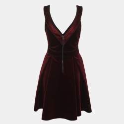 Pre Owned Maje Burgundy Velvet Sleeveless Flared Knee Length Dress S