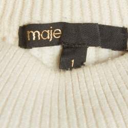 Pre Owned Maje Cream Ribbed Chain Knit Mock Neck Cardigan S