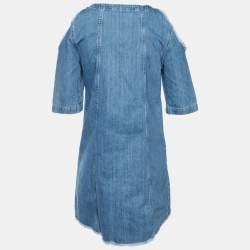Pre Owned Maje Blue Denim Raki Cold Shoulder Mini Dress L