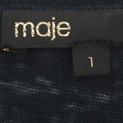 Pre Owned Maje Navy Blue Linen Crystal Neck Embellished Tops S