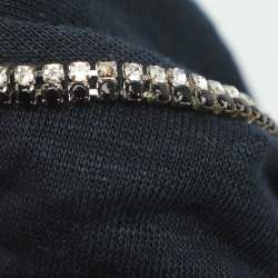 Pre Owned Maje Navy Blue Linen Crystal Neck Embellished Tops S