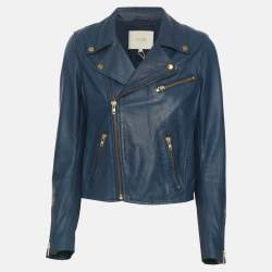 Maje Blue Leather Biker Jacket M