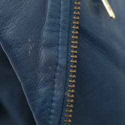 مملوكة مسبقًا Maje Blue Leather Biker Jacket M