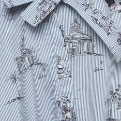 Pre Owned Maje Blue Striped Paris Print Poplin Rasane Shirt Dress S