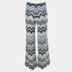 Pre Owned Maje Blue Chevron Lurex Knit Wide Leg Pants S